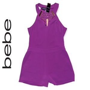 bebe plum/ purple chain choker neck romper small
